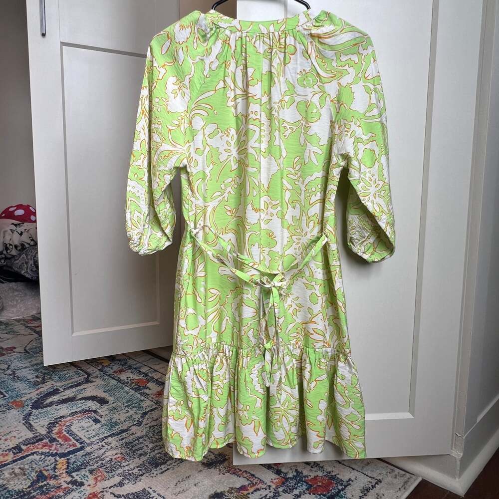 Mango Printed Bow V-Neck Ruffle Mini Dress in bright Green size 2 or xs - Picture 3 of 7